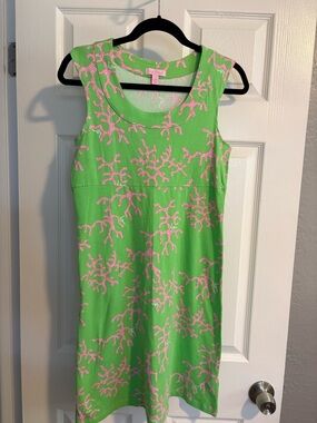 Lilly Pulitzer Lime Green Dress with Pink Coral Print